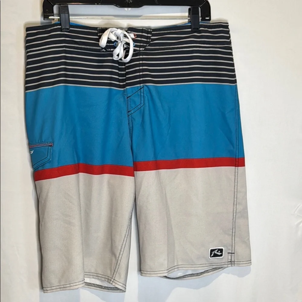 Rusty men’s board shorts blue black striped size 34 waist